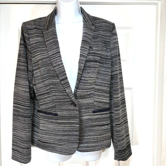 Tommy Hilfiger Womens Navy Patterned Stretch Lined Blazer Size 8 NWT - Picture 1 of 15